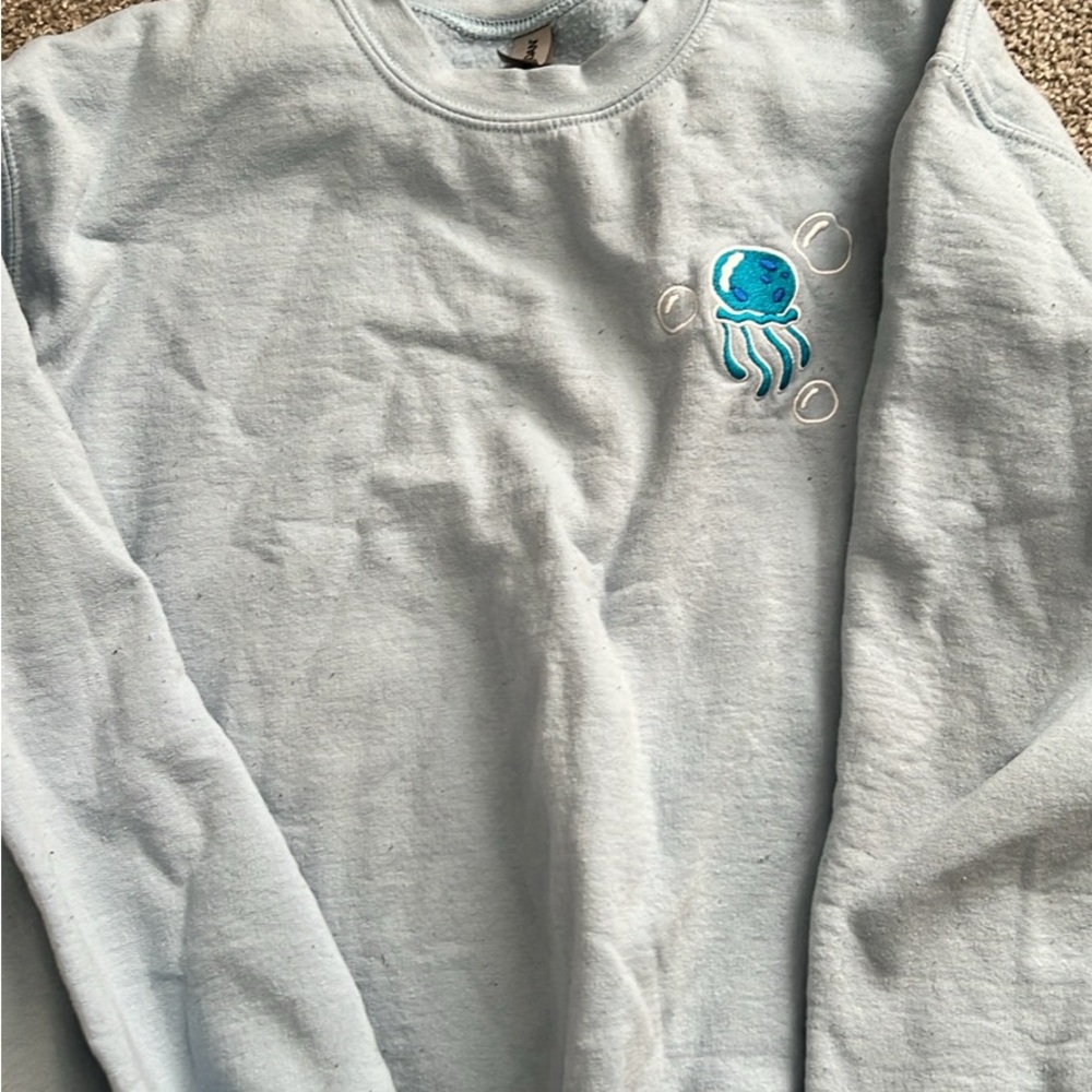 Blue Sweatshirt with Jellyfish Embroidery
